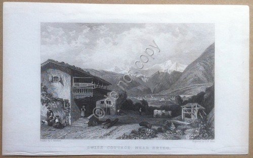 Incisione - rifilatura - Swiss Cottage near Brieg - Svizzera …
