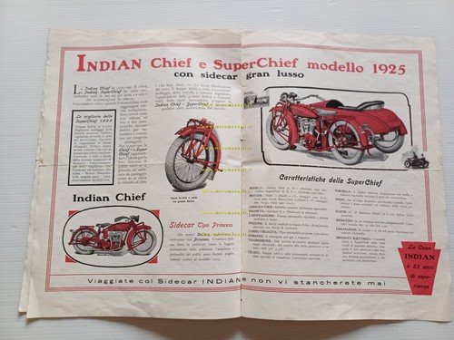 Indian 1925 Prince -SuperScout -Chief -SuperChief depliant ITALIANO originale