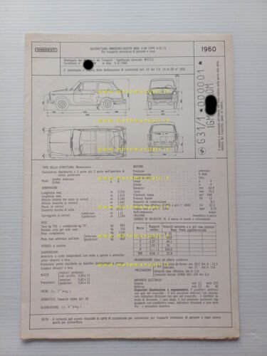 Innocenti Austin A 40 1960 scheda omologazione DGM Motorizzazione Facsimile