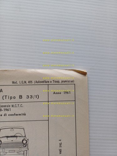 Innocenti Austin A 40 1961 scheda omologazione DGM Motorizzazione Facsimile