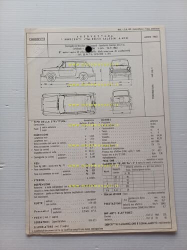 Innocenti Austin A 40 S 1962 scheda omologazione DGM Motorizzazione …