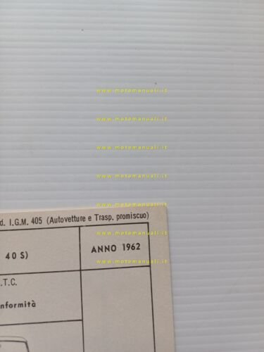 Innocenti Austin A 40 S 1962 scheda omologazione DGM Motorizzazione …