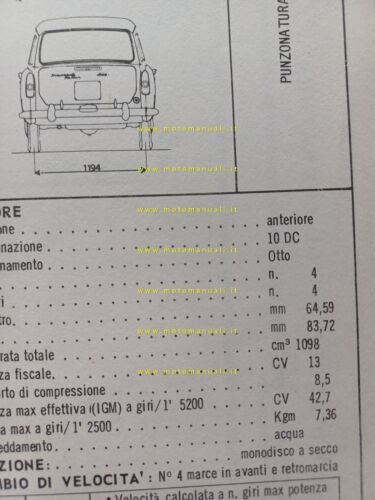 Innocenti Austin A 40 S 1962 scheda omologazione DGM Motorizzazione …