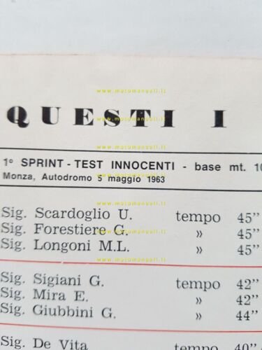 Innocenti auto Test Sprint Monza 1963 depliant originale