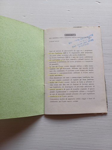 Innocenti Lambretta 125 Li 1959 manuale uso manutenzione libretto originale