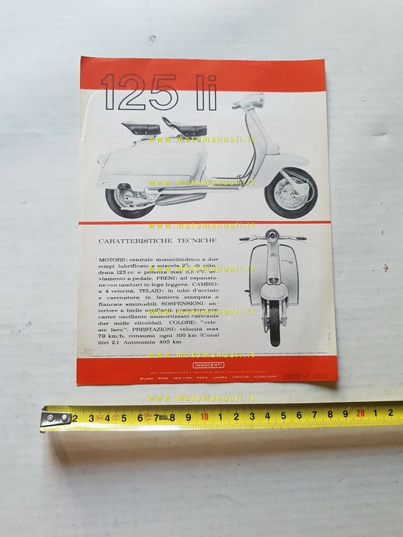 Innocenti Lambretta 125 LI anni 60 depliant originale scooter brochure …