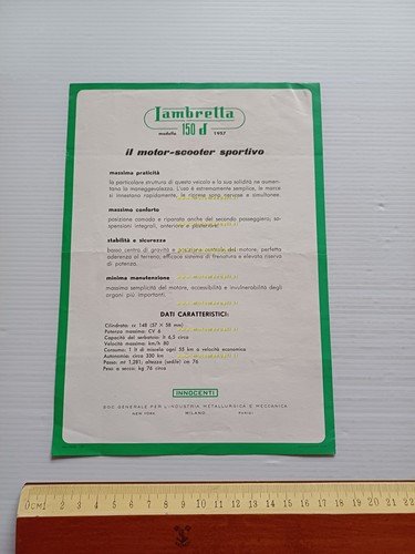 Innocenti Lambretta 150 d 1957 depliant italiano originale