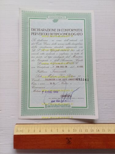 Innocenti Lambretta 50 DL 1969 certificato d'origine originale