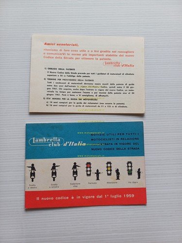 Innocenti Lambretta Club Italia Nuovo Codice della strada 1959 depliant …