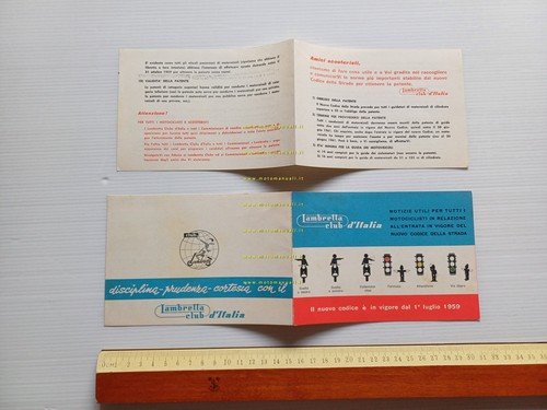 Innocenti Lambretta Club Italia Nuovo Codice della strada 1959 depliant …