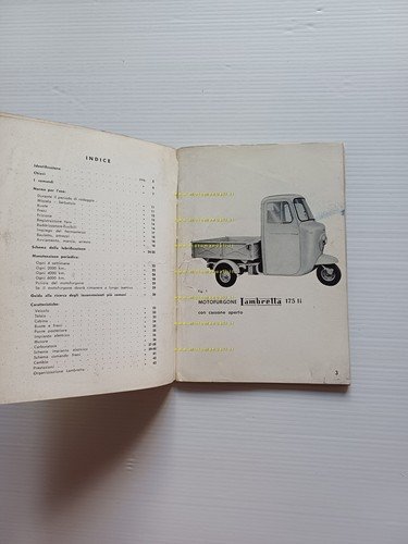 Innocenti Lambretta Li 175 motocarro 1960 manuale uso manutenzione originale