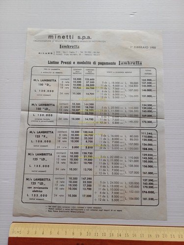 Innocenti Lambretta listino 1955 depliant italiano originale