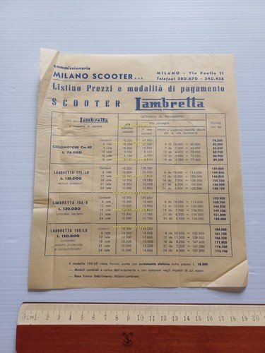 Innocenti Lambretta listino 1955 depliant italiano originale