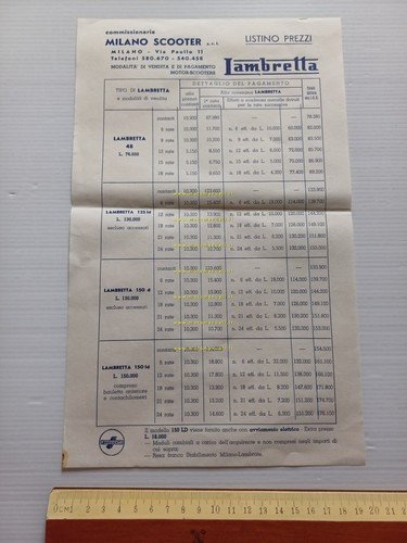 Innocenti Lambretta listino 1956 depliant italiano originale