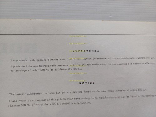Innocenti Lambro 500 L (varianti 550N) 1967 motocarro catalogo ricambi …