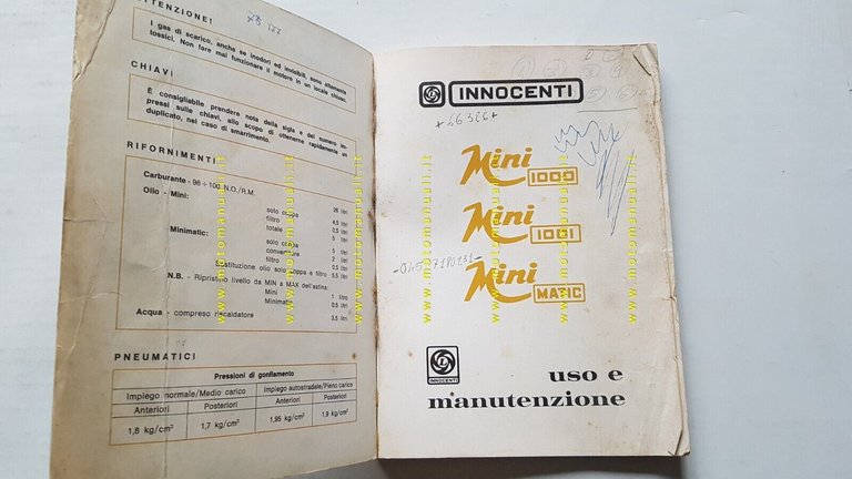 Innocenti Mini 1000 - 1001 - Export 1973 manuale uso …