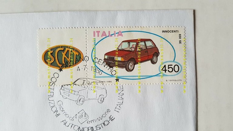 Innocenti Mini 650 SE francobollo 1986 2 buste affrancate commemorative …