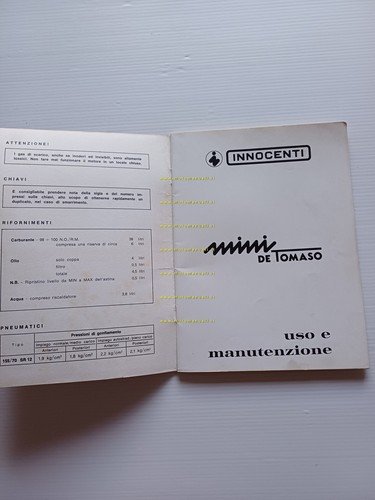 Innocenti Mini De Tomaso 1978 manuale uso manutenzione libretto originale