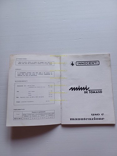 Innocenti Mini De Tomaso 1980 manuale uso manutenzione libretto originale