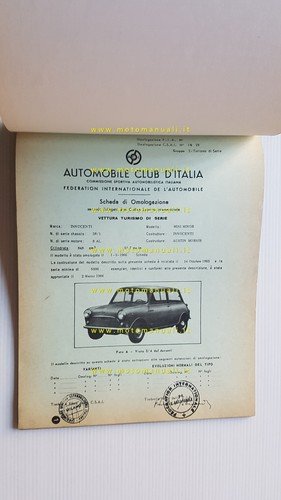 Innocenti Mini Minor -Mini T 1968 manuale officina caratteristiche tecniche …