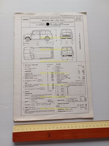 Innocenti Mini T 1966-67-68 scheda omologazione DGM Motorizzazione Facsimile