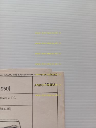 Innocenti Spyder 950 1960 scheda omologazione DGM Motorizzazione Facsimile
