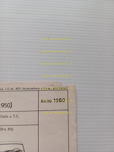 Innocenti Spyder 950 1960 scheda omologazione DGM Motorizzazione Facsimile