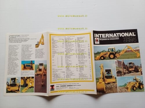 International 3654 pala gommata con retroescavatore anni 70 depliant originale