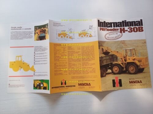 International H-30B Loader pala caricatrice gommata anni 70 depliant originale