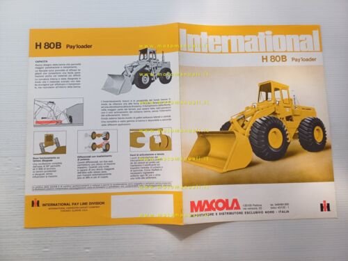 International Payloader H-80 pala caricatrice gommata anni 70 depliant originale