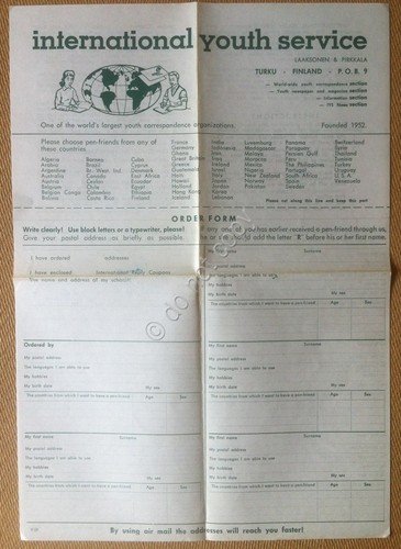 International Youth Service - anni 60 - foglio d'ordine | Immagine principale