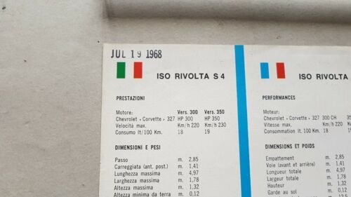 Iso Rivolta Fidia S4 1968 depliant originale multilingua brochure multilingual