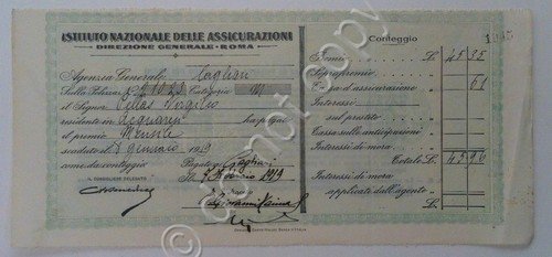 Istituto Nazionale Assicurazioni - Ricevuta premio mensile - Acquaresi - … | Immagine principale