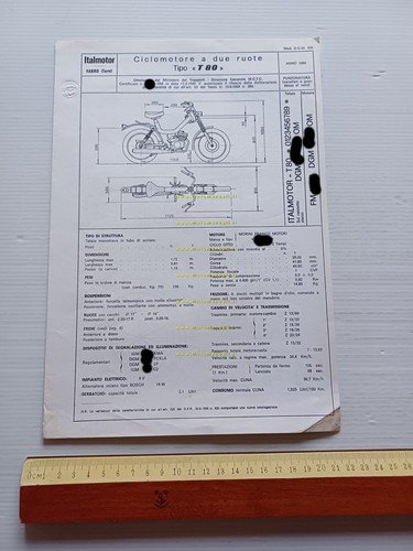 Italmotor 50 T 80 Tubone 1980 Facsimile originale scheda omologazione …