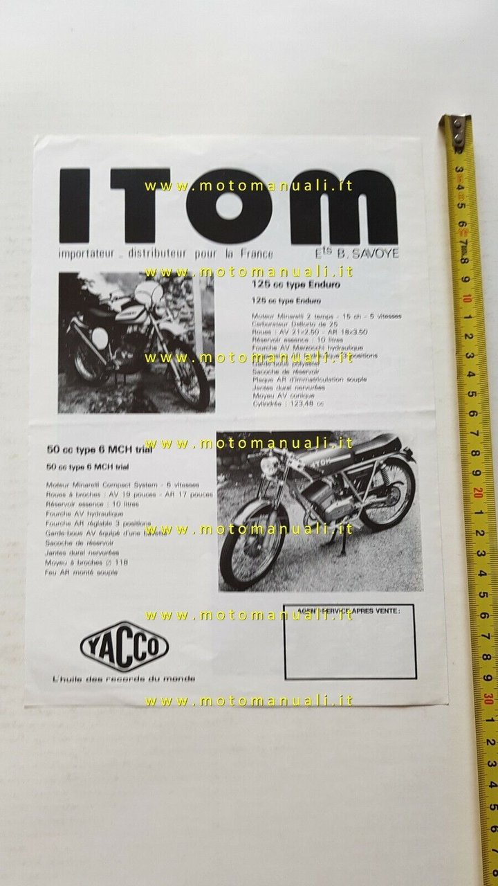 ITOM 50 produzione ciclomotori 1972 depliant FRANCESE originale brochure