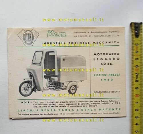 ITOM catalogo motocarri ciclocarri 50 1960 depliant originale brochure