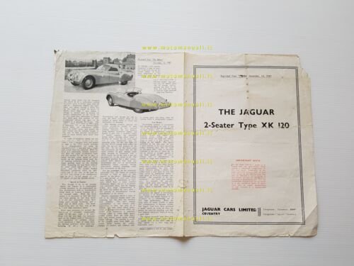 Jaguar XK 120 1949 ristampa prova su strada Motor depliant …