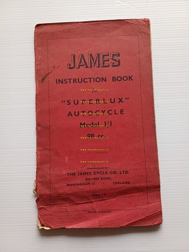 James Superlux Autocycle 98 Model J/I 1953 manuale uso manutenzione …