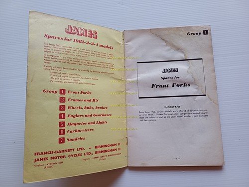 James tutti modelli 100-250 1961-64 catalogo ricambi Inglese originale