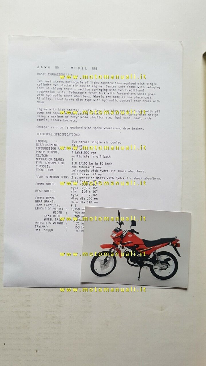 Jawa 50 Mosquito 585 1995 cartella stampa originale moto NO …