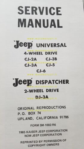 JEEP Universal - Dispatcher 1965 manuale officina RISTAMPA USA autorizzata