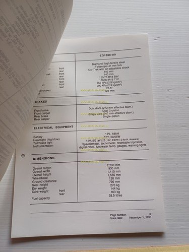 Kawasaki 1000 GTR (ZG1000-A9) 1994 Model Information cartella stampa inglese
