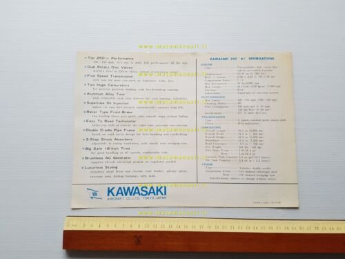 Kawasaki 250 Samurai A1 1967 depliant originale inglese