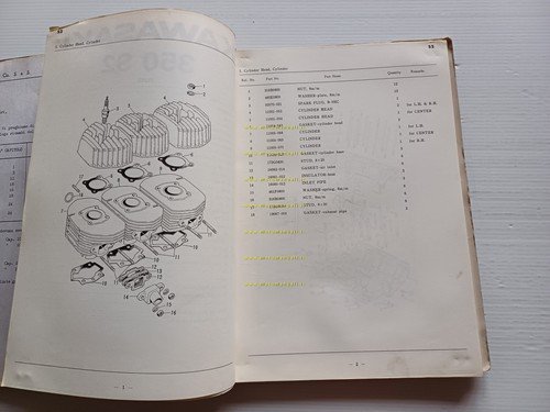 Kawasaki 350 S2 1971 catalogo ricambi originale spare parts catalogue