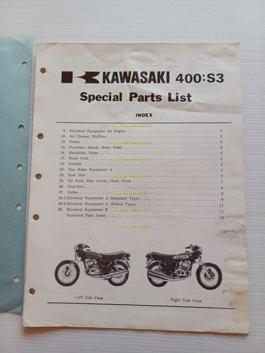 Kawasaki 400 S3 1973 varianti catalogo ricambi per Europa originale