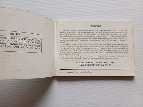 Kawasaki 500 H1-F 1974 manuale uso manutenzione libretto originale owners …