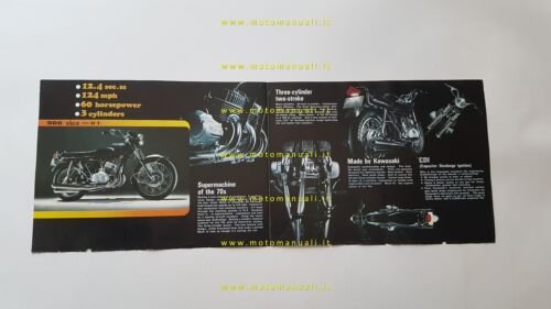 Kawasaki 500 Mach III 1970 depliant testo inglese originale