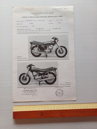 Kawasaki 500 Mach III H1 B 1975-77 scheda omologazione FMI …