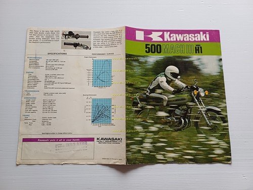 Kawasaki 500 Mach III H1 D 1973 depliant INGLESE originale