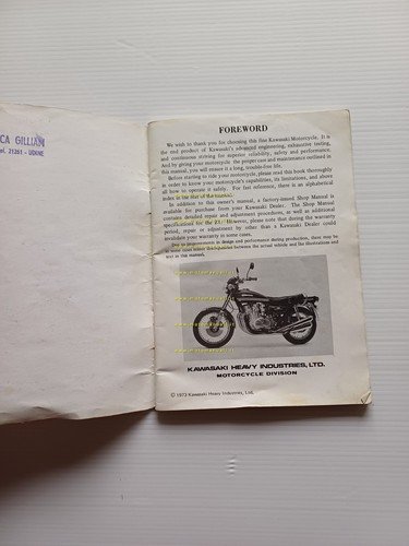Kawasaki 900 Z1-A 1973 manuale uso manutenzione libretto originale inglese